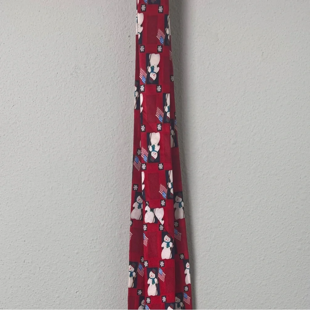 Hallmark Holiday Traditions Christmas/Holiday‎ Snowman & American Flag Silk Tie